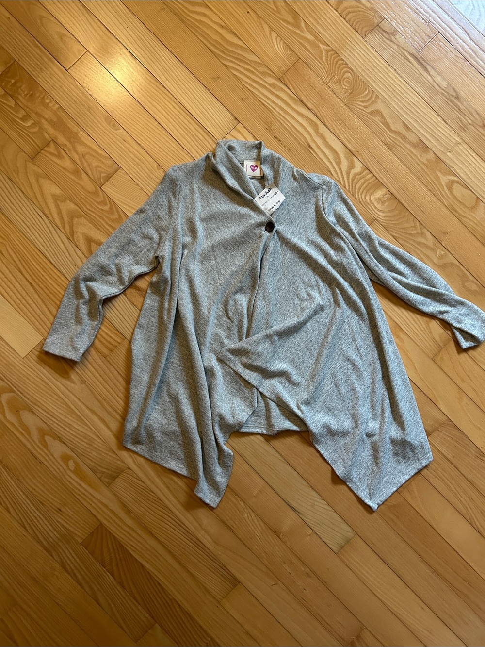 h.i.p. Heather Gray Button-Front Draped Cardigan
